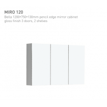 ECT MIRO 120 Mirror Bella 1200*750*130mm pencil edge mirror cabinet gloss finish 3 doors, 2 shelves